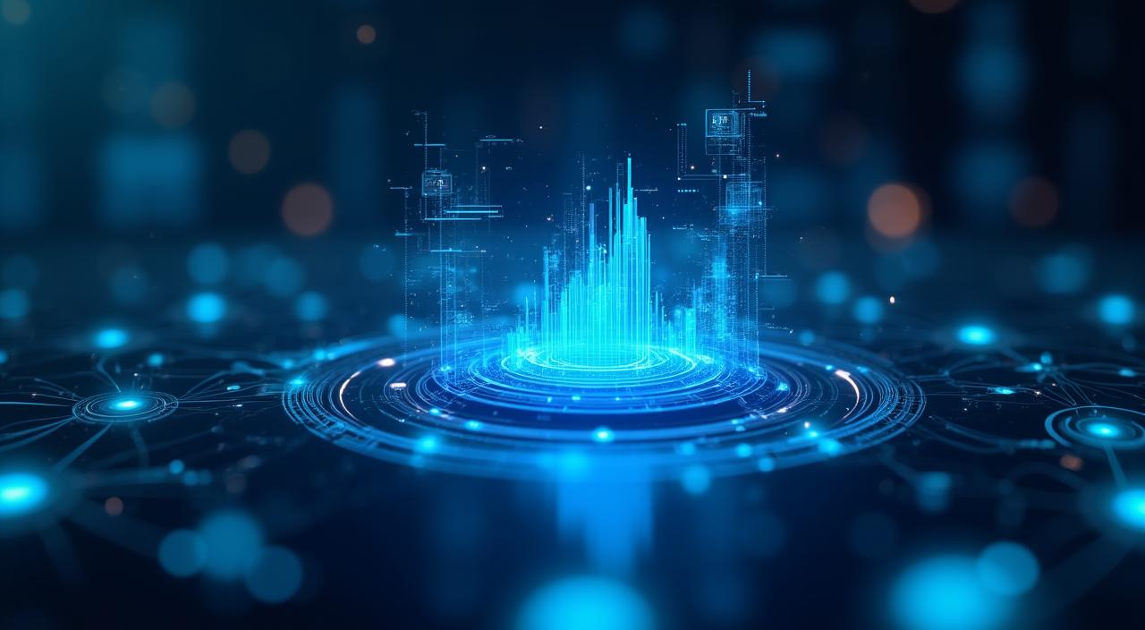 Visualización conceptual de un dashboard inteligente con hologramas y datos fluidos